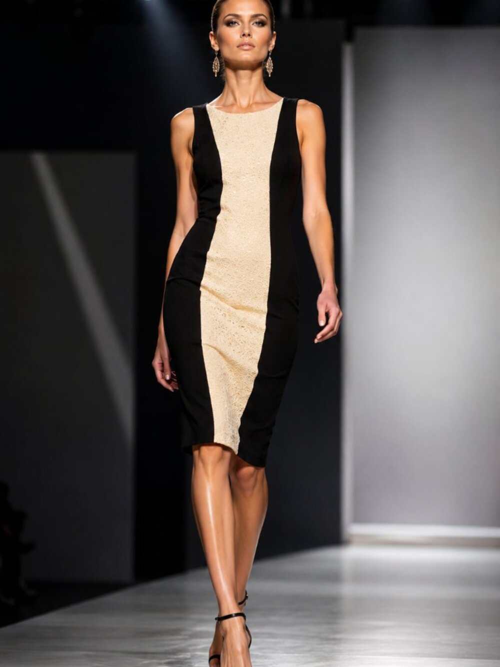 Carmen Marc Valvo Black & Cream Embroidered Dress – Size 2